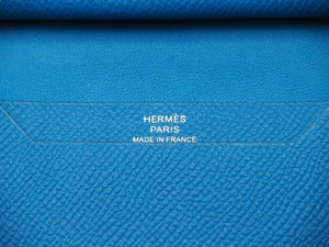 新品同様品 HERMES エルメス ベアン ミニ ブルー エプソン A刻印 シルバー金具 小銭入れ カードケース 中古 42430 正規品