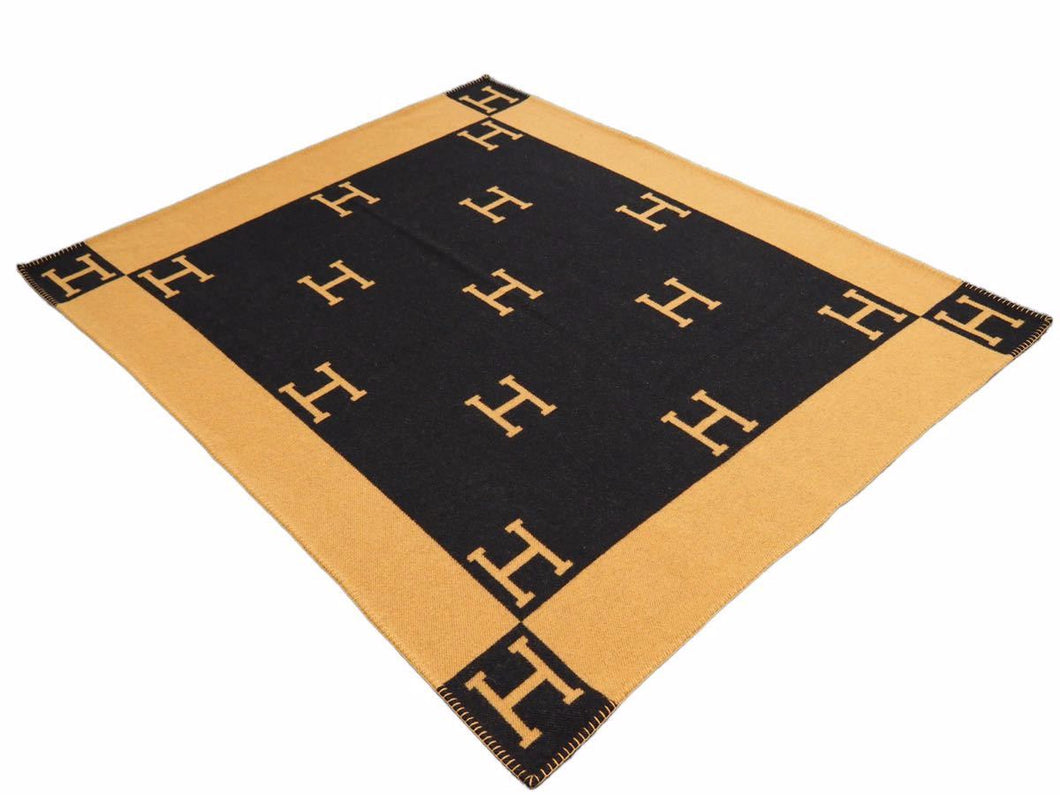 Hermes エルメス Avalon アヴァロン ウール カシミヤ混 ブランケット ホーム インテリア ラグ 135×170 美品 42435