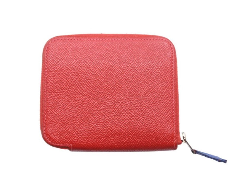 HERMES コインケース アザップコンパクトシルクイン ヴォーエプソン レッド シルバー金具 □P刻印 中古 42459