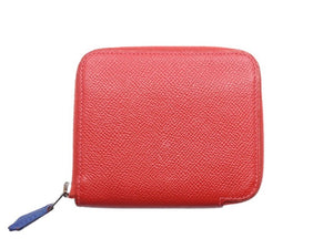 HERMES コインケース アザップコンパクトシルクイン ヴォーエプソン レッド シルバー金具 □P刻印 中古 42459