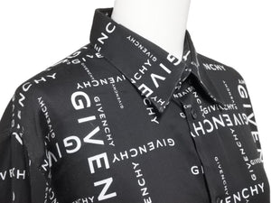 GIVENCHY ジバンシー ジバンシィ ロゴプリントシャツ オールオーバーロゴシャツ コットン 19AW ブラック サイズ39 美品 中古 42472