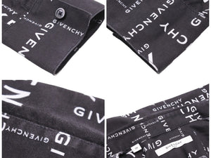 GIVENCHY ジバンシー ジバンシィ ロゴプリントシャツ オールオーバーロゴシャツ コットン 19AW ブラック サイズ39 美品 中古 42472
