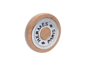 HERMES エルメス セリエ ウッド ロゴ イヤリング ラウンド型 ピアス アクセサリー 木製 ブラウン シルバーカラー 美品 中古 42476