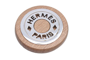 HERMES エルメス セリエ ウッド ロゴ イヤリング ラウンド型 ピアス アクセサリー 木製 ブラウン シルバーカラー 美品 中古 42476