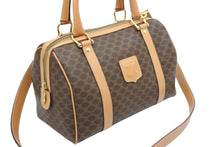 Load image into Gallery viewer, CELINE セリーヌ マカダム柄 2way ハンドバッグ ショルダーバッグ M11 ロゴ ゴールド金具 カバン 鞄 ブラウン 美品 中古 42514