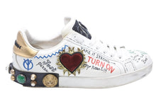 画像をギャラリービューアに読み込む, DOLCE&amp;GABBANA ドルチェアンドガッバーナ PORTOFINO ポルトフィーノ スニーカー プリント パッチ&amp;スタッズ装飾 中古 42523