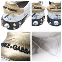 画像をギャラリービューアに読み込む, DOLCE&amp;GABBANA ドルチェアンドガッバーナ PORTOFINO ポルトフィーノ スニーカー プリント パッチ&amp;スタッズ装飾 中古 42523
