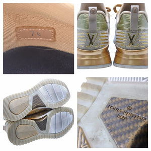 LOUIS VUITTON ルイ・ヴィトン スニーカー スニーカー ゴールド メッシュ 7 1/2 LV ロゴ 美品 中古 42548