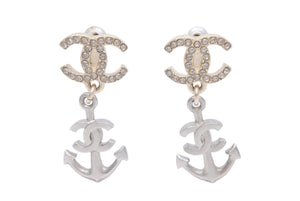 CHANEL シャネル ピアス ココマーク イカリ 18A 2018年 ラインストーン小物 2.8g アクセサリー ジュエリー ロゴ 美品 中古 42561