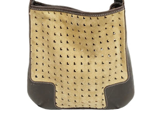 LOEWE ロエベ ワンショルダーバッグ Lロゴ カッティング スエード レザー ベージュ ダークブラウン ゴールド金具 中古 42581