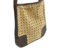 Load image into Gallery viewer, LOEWE ロエベ ワンショルダーバッグ Lロゴ カッティング スエード レザー ベージュ ダークブラウン ゴールド金具 中古 42581