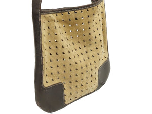 LOEWE ロエベ ワンショルダーバッグ Lロゴ カッティング スエード レザー ベージュ ダークブラウン ゴールド金具 中古 42581