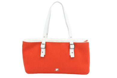 courreges クレージュ ハンドバッグ レッド ホワイト ロゴ カバン 鞄 シルバー金具 レザー 中古 42582