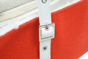 courreges クレージュ ハンドバッグ レッド ホワイト ロゴ カバン 鞄 シルバー金具 レザー 中古 42582