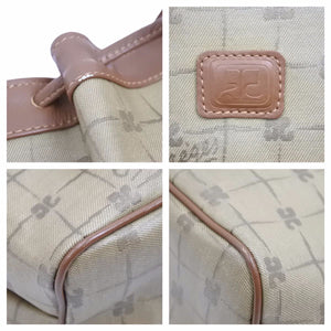 courreges クレージュ ショルダーバッグ 巾着 ベージュ ロゴ 斜め掛け カバン 鞄 中古 42584