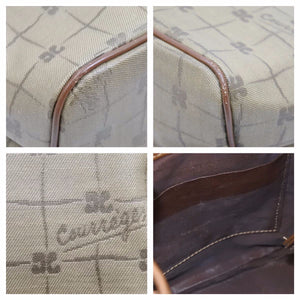 courreges クレージュ ショルダーバッグ 巾着 ベージュ ロゴ 斜め掛け カバン 鞄 中古 42584
