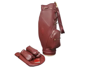Cartier カルティエ ゴルフバッグ キャディバッグ ヴィンテージ マストライン ボルドー レッド ゴールド レザー 良品 中古 42615