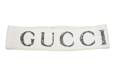 GUCCI グッチ ヘッドバンド ヘッドギア ヘアバンド ブランドロゴ モチーフ アイボリー ホワイト ブラック 美品 中古 42655