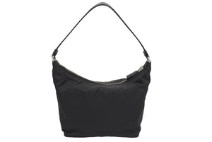 PRADA プラダ ワンショルダーバッグ ブラック 肩掛け 三角ロゴプレート ナイロン レザー シルバー金具 中古 42710