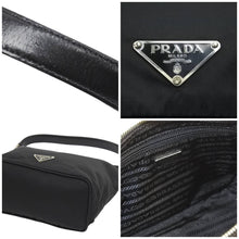 画像をギャラリービューアに読み込む, PRADA プラダ ワンショルダーバッグ ブラック 肩掛け 三角ロゴプレート ナイロン レザー シルバー金具 中古 42710