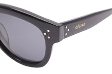 画像をギャラリービューアに読み込む, CELINE セリーヌ サングラス ウェリントン 807BN フィービー期 55□22 150 ブラック シルバー金具 中古 42740