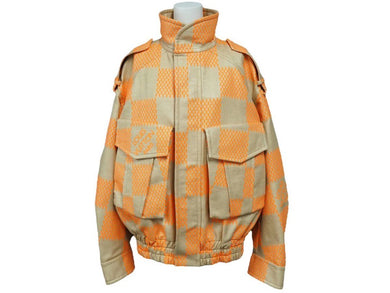 LOUIS VUITTON ルイ・ヴィトン ラフィア ダミエ ボンバー ジャケット オレンジ 21AW アウター 1A8P63 サイズ46 美品 中古 42776