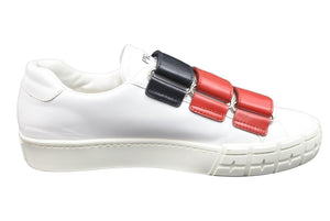 PRADA プラダ ベルクロカラー 切替 レザー スニーカー ホワイト ブラック レッド 20G068 靴 サイズ９ 中古 42802