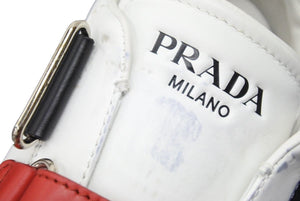 PRADA プラダ ベルクロカラー 切替 レザー スニーカー ホワイト ブラック レッド 20G068 靴 サイズ９ 中古 42802
