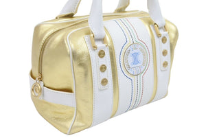 CELINE セリーヌ ハンドバッグ マカダム ゴールド ホワイト 2004年 アテネオリンピック 限定 レザー 鞄 ロゴ 中古 42915
