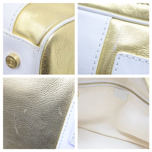 CELINE セリーヌ ハンドバッグ マカダム ゴールド ホワイト 2004年 アテネオリンピック 限定 レザー 鞄 ロゴ 中古 42915