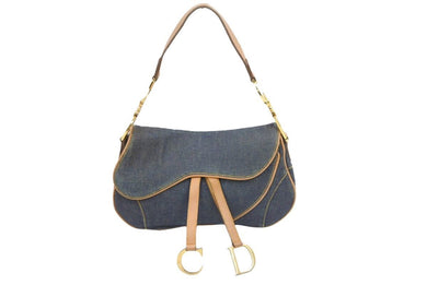 Christian Dior クリスチャン ディオール RU0091 ダブルサドルバック デニム ブルー ブラウン CDロゴ 良好 中古 42922
