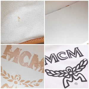 MCM エムシーエム ハンドバッグ ミニボストンバッグ ストライププリント PVC レザー ブラウン ブルー グレー 良品 中古 42923