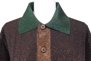PRADA プラダ ポロシャツ トップス 半袖 ラメ シルク ビスコース ポリアミド ブラウン ブルー サイズ50 美品 中古 42949