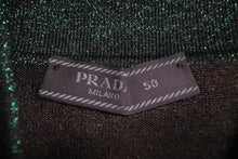 画像をギャラリービューアに読み込む, PRADA プラダ ポロシャツ トップス 半袖 ラメ シルク ビスコース ポリアミド ブラウン ブルー サイズ50 美品 中古 42949