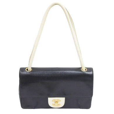 CHANEL シャネル ココマーク ターンロック 25cm パンチング ショルダー バッグ バイカラー 美品 中古 42972