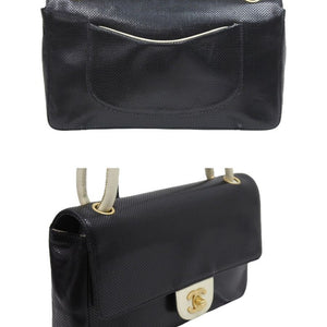 CHANEL シャネル ココマーク ターンロック 25cm パンチング ショルダー バッグ バイカラー 美品 中古 42972