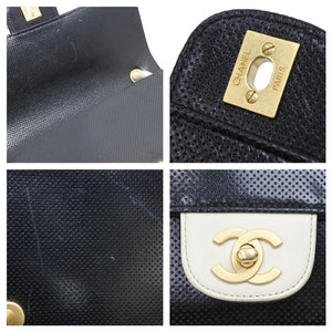 CHANEL シャネル ココマーク ターンロック 25cm パンチング ショルダー バッグ バイカラー 美品 中古 42972