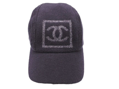 CHANEL シャネル スポーツライン キャップ 帽子 ボックス ロゴ ココマーク ウール ブラック グレー 美品 中古 42992