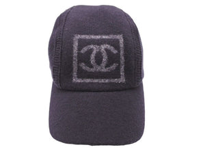 CHANEL シャネル スポーツライン キャップ 帽子 ボックス ロゴ ココマーク ウール ブラック グレー 美品 中古 42992