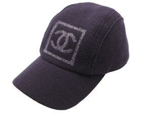 CHANEL シャネル スポーツライン キャップ 帽子 ボックス ロゴ ココマーク ウール ブラック グレー 美品 中古 42992