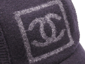 CHANEL シャネル スポーツライン キャップ 帽子 ボックス ロゴ ココマーク ウール ブラック グレー 美品 中古 42992