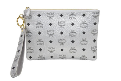 MCM エムシーエム クラッチバッグ ヴィセトス柄 ウォレット リストレット スモールクラッチ レザー シルバー 美品 中古 43014