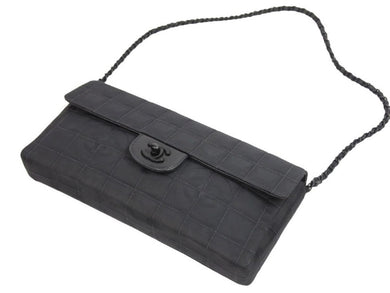 CHANEL シャネル ニュートラベル チェーンショルダーバッグ 6番台 ココマーク ブラック ナイロンジャガード レザー 中古 43033