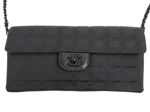 CHANEL シャネル ニュートラベル チェーンショルダーバッグ 6番台 ココマーク ブラック ナイロンジャガード レザー 中古 43033
