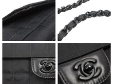 画像をギャラリービューアに読み込む, CHANEL シャネル ニュートラベル チェーンショルダーバッグ 6番台 ココマーク ブラック ナイロンジャガード レザー 中古 43033