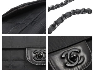 CHANEL シャネル ニュートラベル チェーンショルダーバッグ 6番台 ココマーク ブラック ナイロンジャガード レザー 中古 43033
