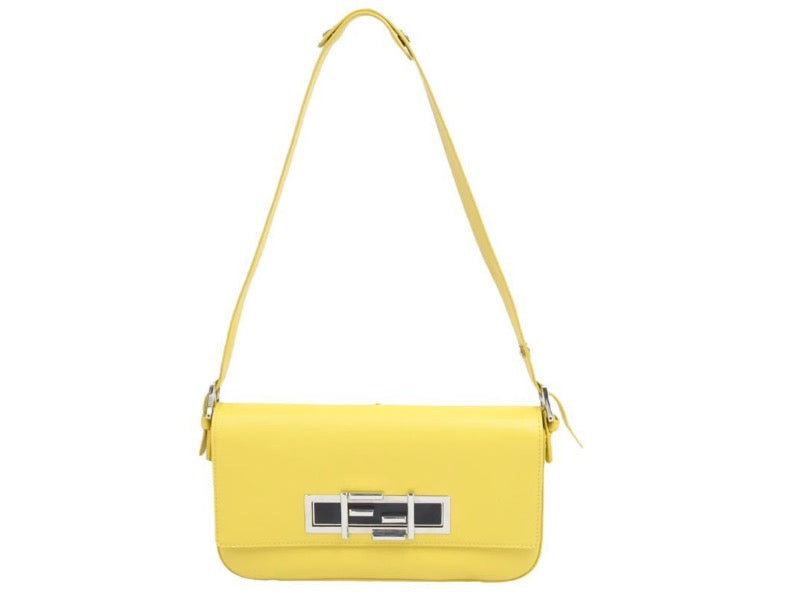 FENDI フェンディ ショルダーバッグ ハンドバッグ トレバゲット 8BR720 レザー イエロー シルバー金具 美品 中古 43049