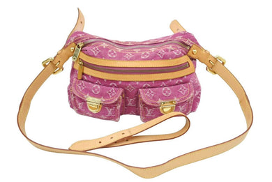 Louis Vuitton ルイヴィトン バギーPM モノグラムデニム ショルダーバッグ M95212 デニム レザー パープル ピンク 美品 中古 43054