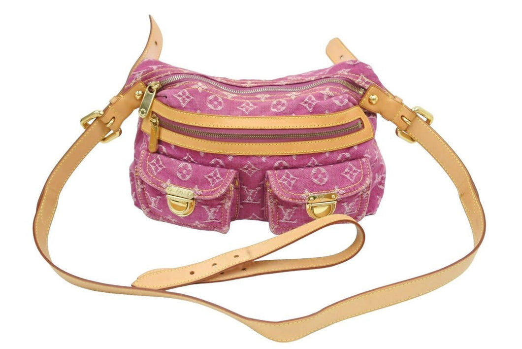 Louis Vuitton ルイヴィトン バギーPM モノグラムデニム ショルダーバッグ M95212 デニム レザー パープル ピンク 美品 中古 43054
