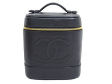 画像をギャラリービューアに読み込む, CHANEL シャネル ヴィンテージ バニティバッグ キャビアスキン ココマーク 4番台 ブラック ゴールド金具 美品 中古 43061
